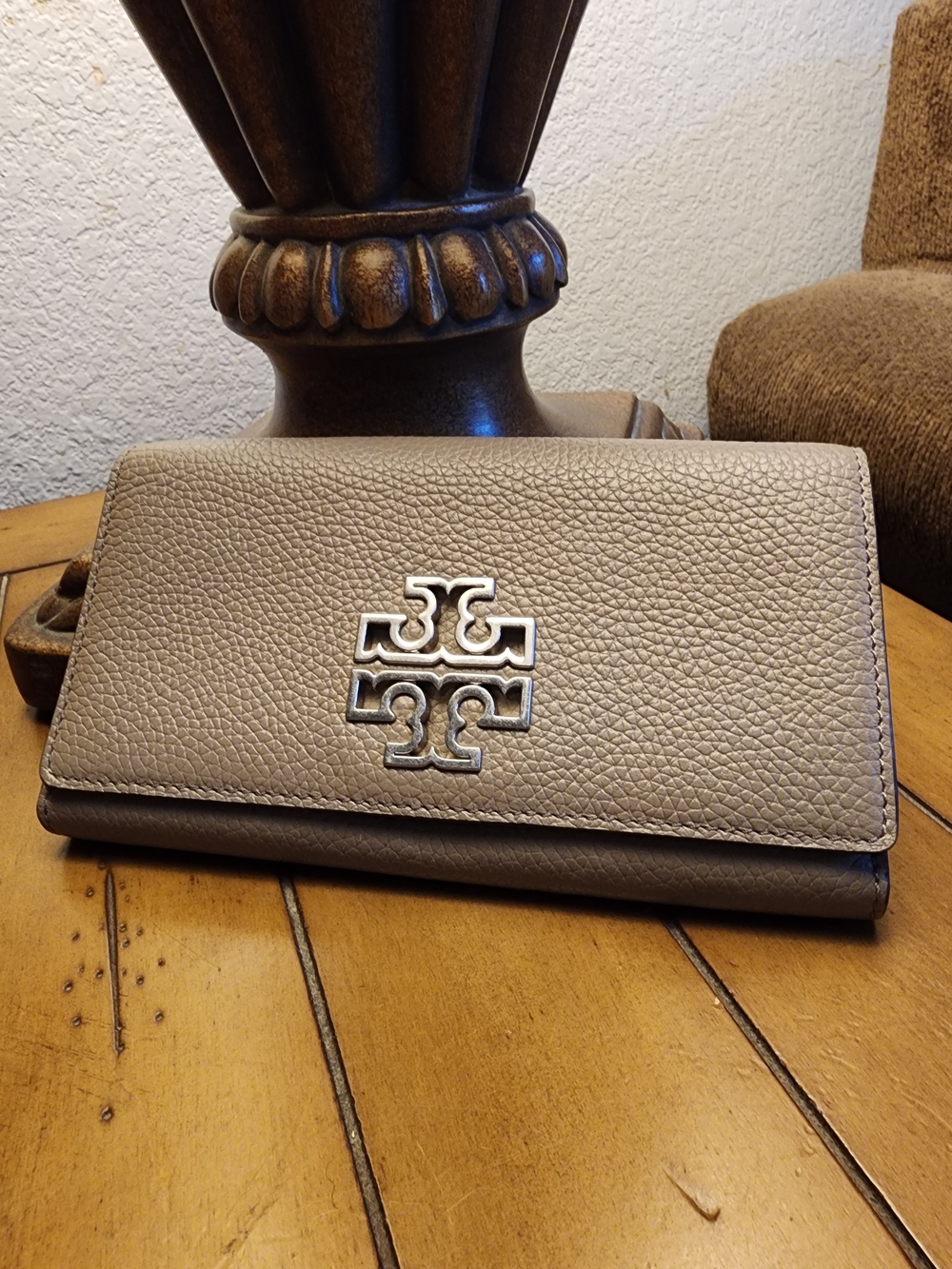 Tory Burch Pebbled Leather Continental Wallet - Taupe